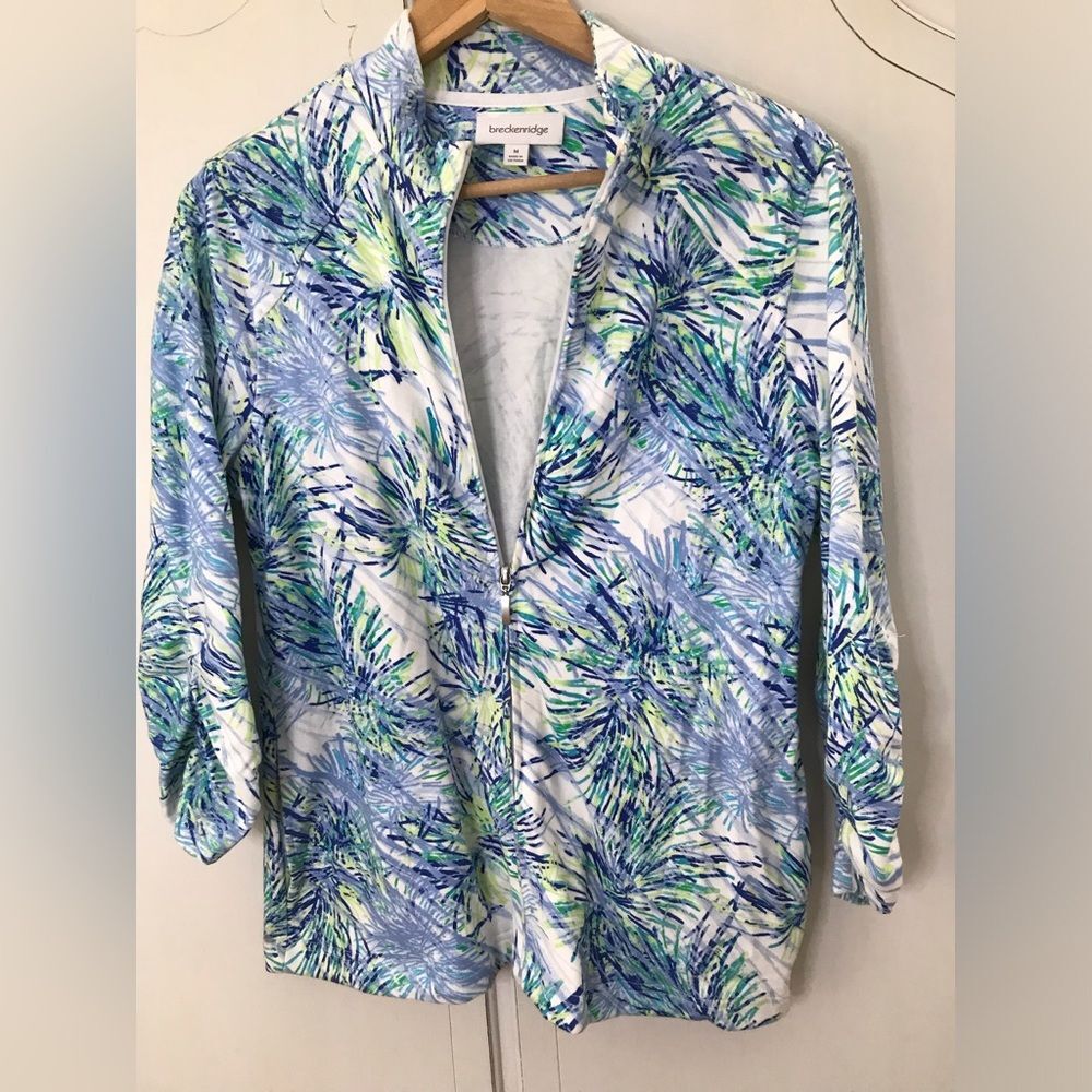 2/$25 Breckenridge Lightweight Jackets Multicolor 3/4 Ruche Sleeve Full Zip SzM